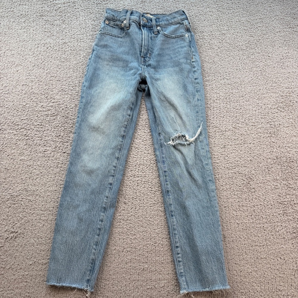 Madewell The Perfect Crop Jeans Light Wash Distressed Raw Hem Size 24